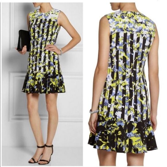 Peter Pilotto Blue Ruffly Hem Sleeveless Abstract Floral Banded Dress drop waist - Picture 1 of 6